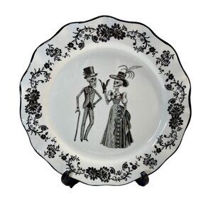 Potters Studio Ceramic Plate Black Floral & Victorian Skeleton Couple Halloween